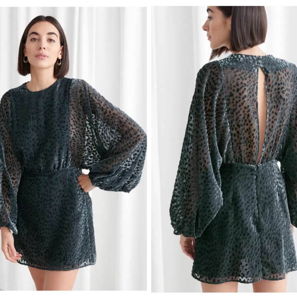& Other Stories Dark Green Velvet Dot Mini Dress